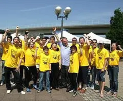 Simon Hughes MP with the "Democracy Dragon" boat team