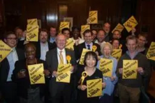 Linda Chung and supporters celebrate byelection gain in Hampstead Town