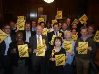 Linda Chung and supporters celebrate byelection gain in Hampstead Town